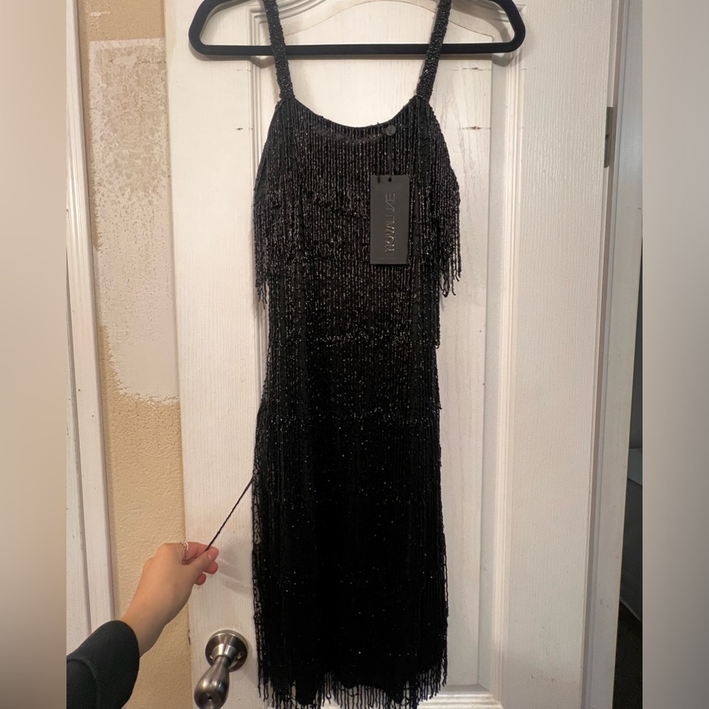 Black Fringe beaded dress, never worn BRAND NEW